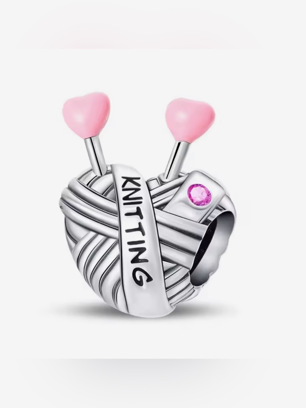 Knitting Heart Charm with Pink Accents